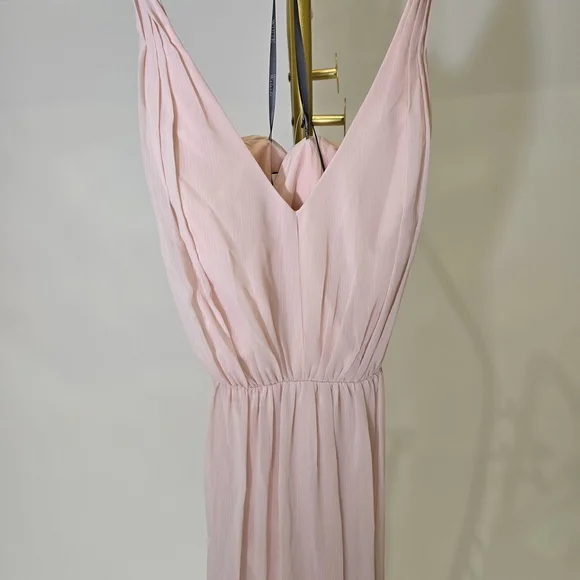 Vera Wang White Davids Bridal 20 Long Blush Dusty Rose Chiffon Dress Cross Back - Picture 7 of 15